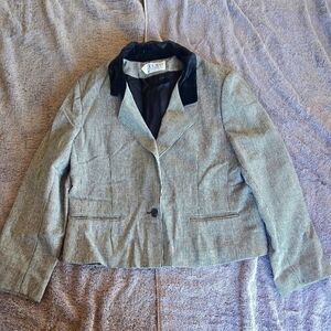 Russ Petite Checkered Blazer with Velvet Collar